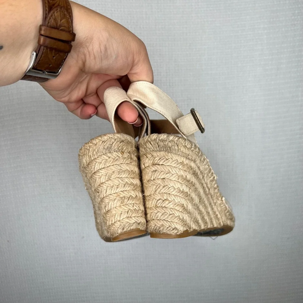Soludos Espadrille‎ Wedge Sandal Women's Size 9 Beige Ankle Strap Cross Shoes